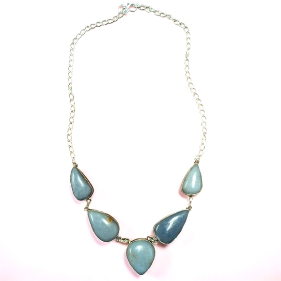 Natural Polished Angelite Stone Necklace With .925 Silver Chain - Picture 2 of 4